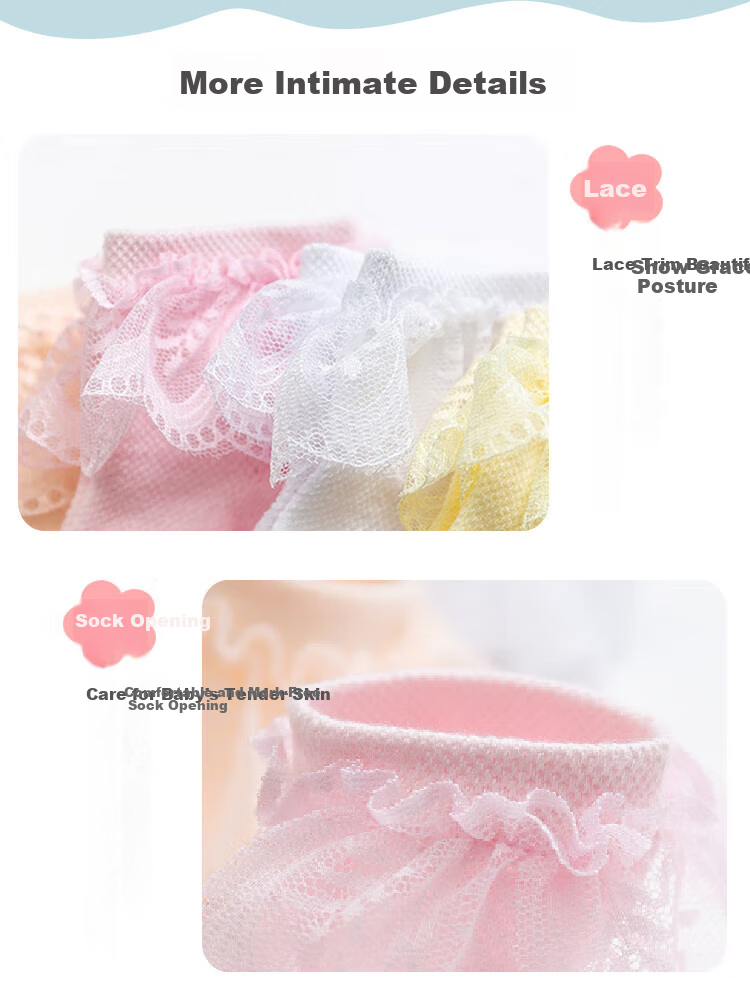 9i9 Children's Socks Girls Spring Autumn Lace Princess Socks Latin Dance Short Socks F21 Pink+White 4 Pairs S 7