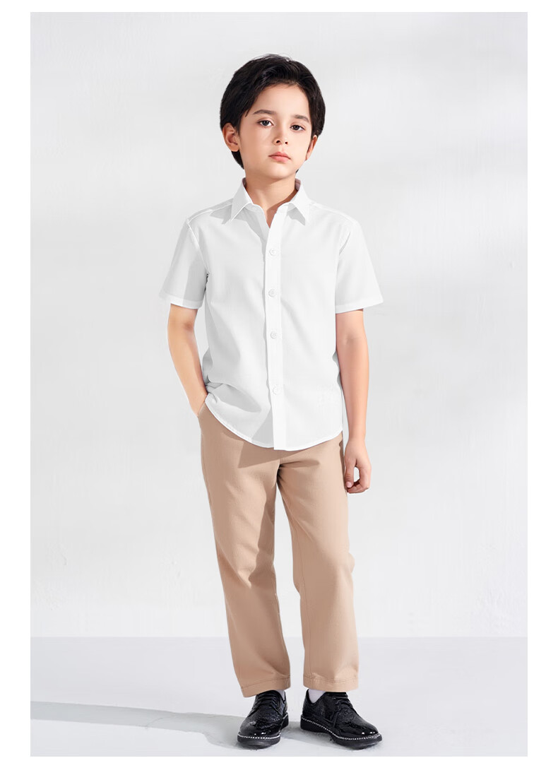 Shanshan Kids Short Sleeve Shirt Boys Girls White Shirt School Uniform Performance Costume White 120 16