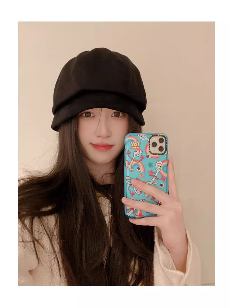 XUEXIMAN Women's Face-Slimming Fisherman Hat Autumn Winter Maternity Cap Large Head Circumference Octagonal Beret Japanese Style Small Brim Bare Face Stacked Hat 6