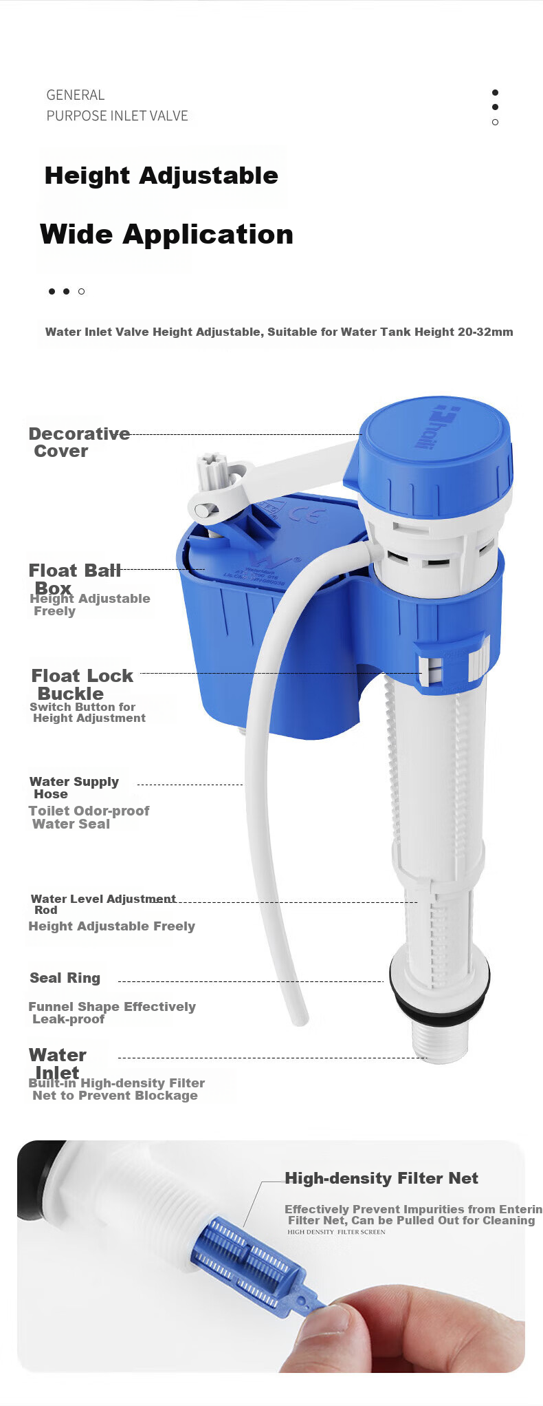 Haili Universal Toilet Tank Accessories, Drain Valve, Old-Style Integrated Flushing Toilet, ABS Inlet And Outlet Flushing Valve, SJ26 Blue 7