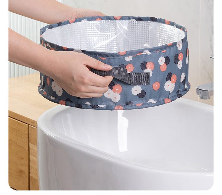 BWNK Travel Folding Basin, Washbasin for Outdoor Camping, Collapsible Water Bucket, Travel Essentials, Foot Soaking And Laundry Basin, Geometric Navy Blue Color 5