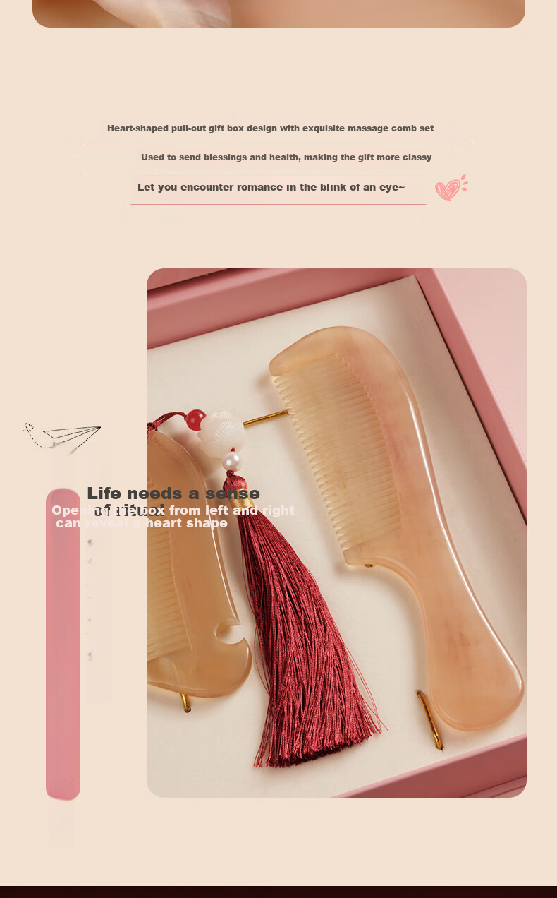 Chaojun Authentic Natural Sheep Horn Portable Comb Mirror, Women's Scalp Massage Meridian, Gift for Girlfriend Or Wife, Valentine's Day Present, Practical Gift Box Set, Mid-Autumn Festival 3