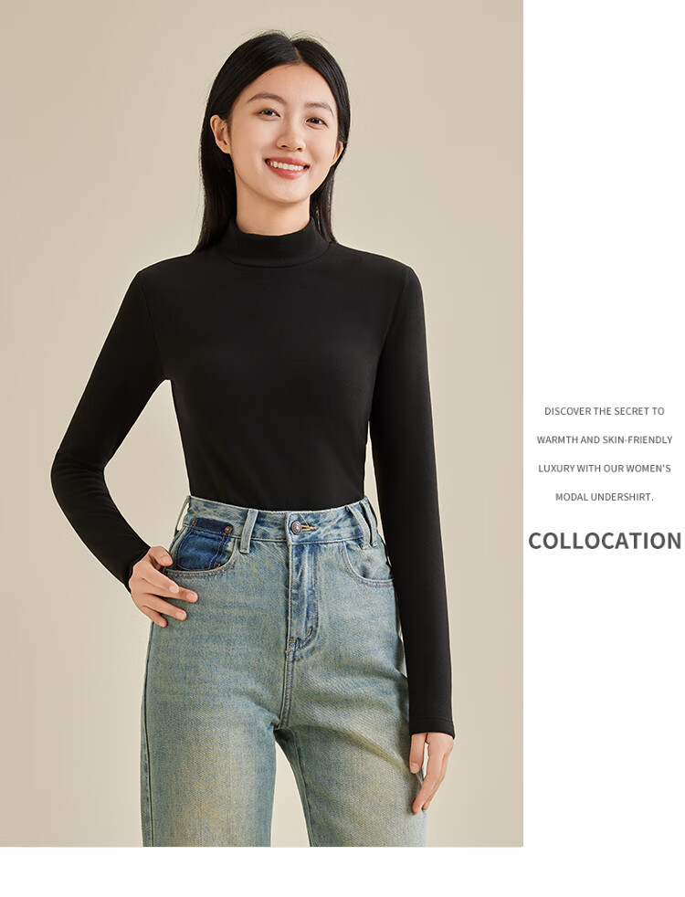 LangSha Women's Half Turtleneck Base Shirt Spring and Autumn Double-Sided Velvet Thermal Top Outerwear Autumn Shirt 22