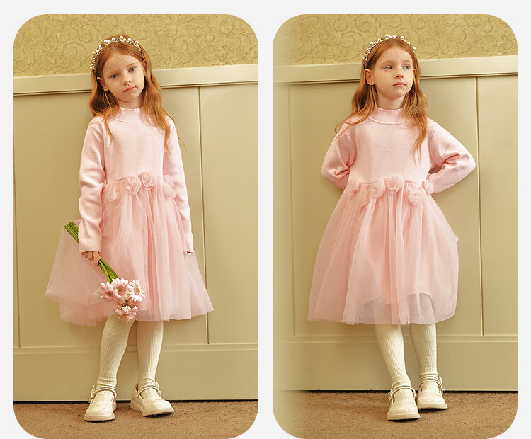 Minibala Girls Dress Baby Tulle Skirt Sweet Children's Half Turtleneck Princess Dress 2025 Winter 6
