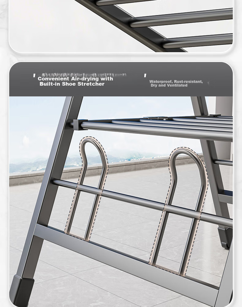 Shengnuoyilin Clothes Drying Rack, Floor-Standing Foldable Hanger, Indoor Drying Pole, Balcony Quilt Hanger, Double-Layer 1.4m 10