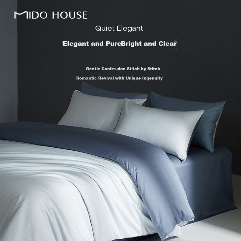MIDO HOUSE Mingdu Four-Piece Set Pure Cotton Bedding, 100% Cotton Fitted Sheet And Duvet Cover, Class A Yarn, 100-Count Lightweight Luxury High-End Feel Quilt Cover, 200x230cm, Cloud Water Blue