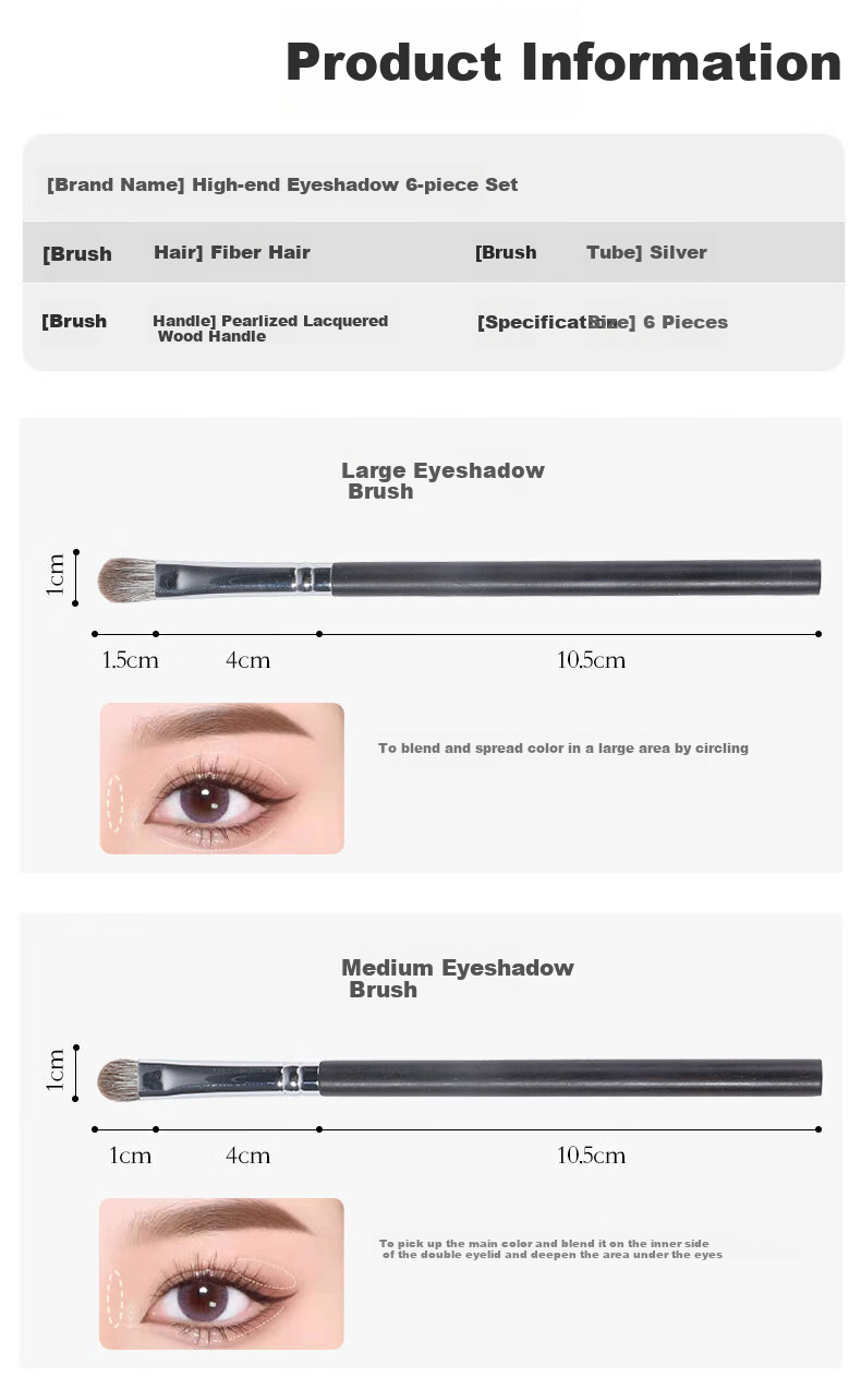 Dongyiyanxuan Soft Bristle Eyeshadow Brush Set of 6, Makeup Brushes, Eyeliner Brush, Puff Brush, Blade Brush, Detail Brush, Concealer Brush, Cangzhou Brush 11