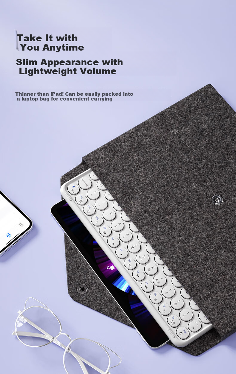 BOW Hangshi X51C Ultra-Thin Bluetooth Wireless Touch Keyboard Compatible with IPad, Xiaomi, Huawei, Apple Tablets, Smartphones, Laptops, Quiet Charging Keyboard, White 6