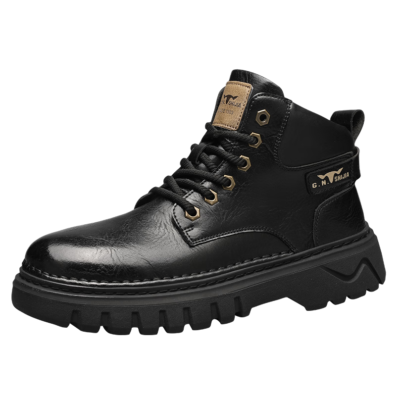 Bull Family Autumn Winter New Martin Boots Men's Outdoor Trendy Work Boots Versatile Retro Mid-High Lace-Up Boots for Men