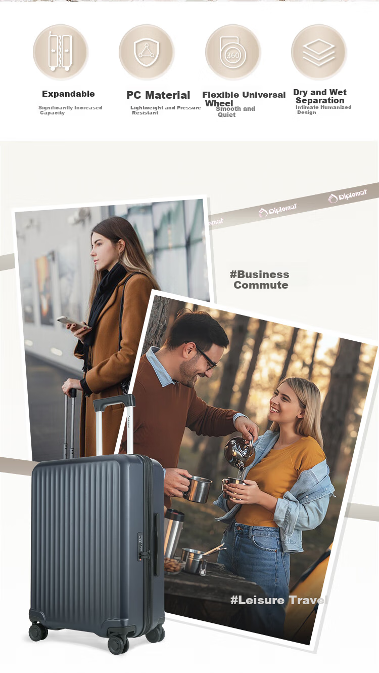 Diplomat Luggage Suitcase, Trolley Case for Men And Women, Travel Case, Password Lock, Carry-On Suitcase, TC-2401TN 2