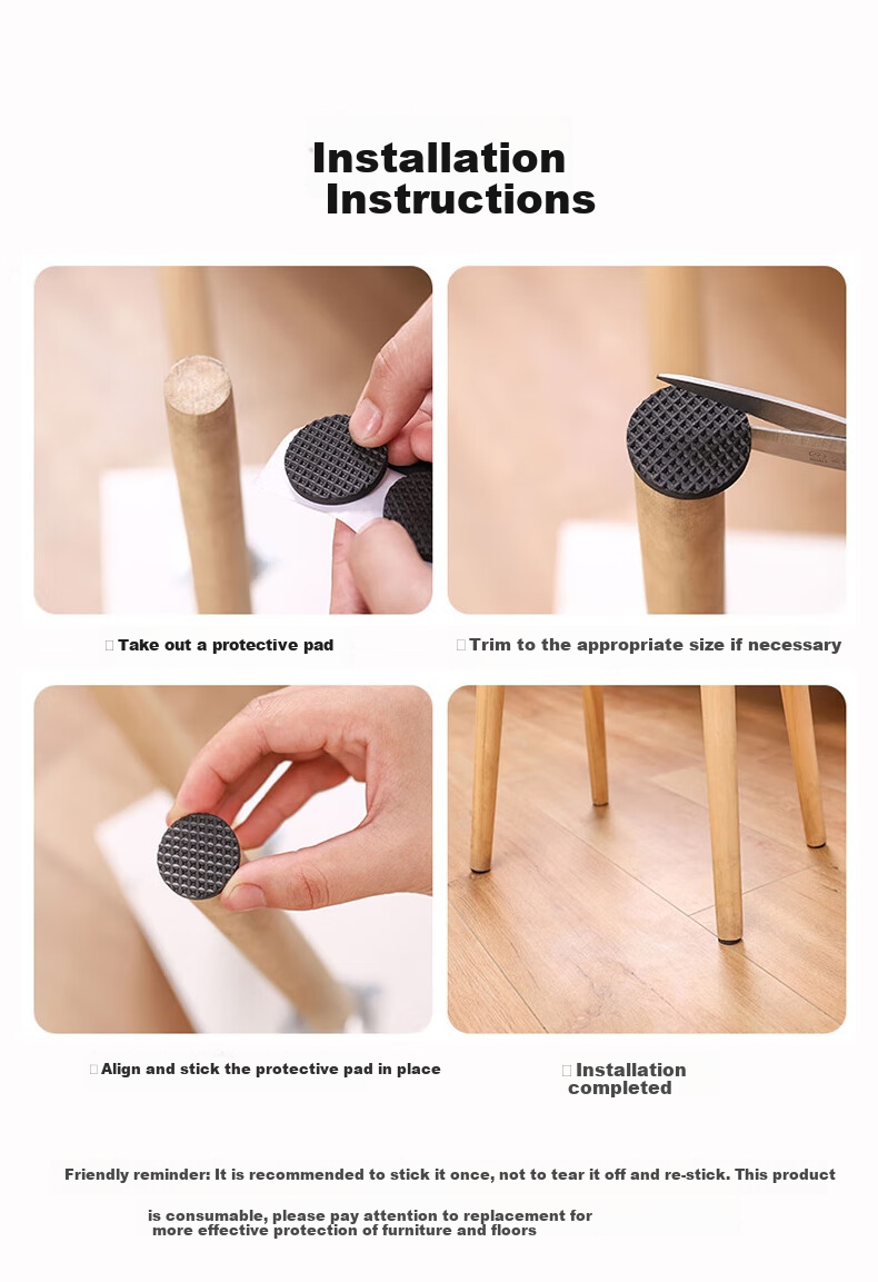 Baoshi Chair Leg Pads, Cuttable Stool And Table Foot Covers, Thickened Wear-Resistant Non-Slip Stickers, Anti-Ring Furniture Protection Pads 11