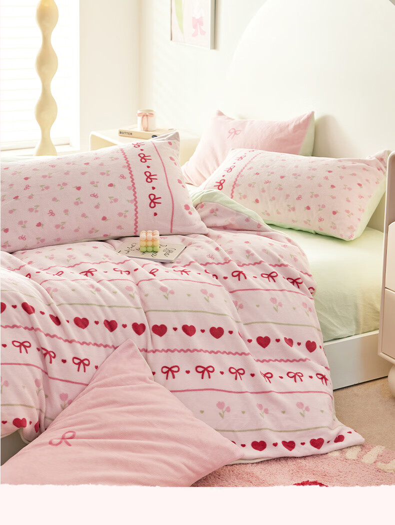Dohia Home Textiles Milk Velvet Three-Piece Set Thickened Double-Sided Velvet Winter Anti-Static Single Bed Sheet and Duvet Cover 152*218cm 3