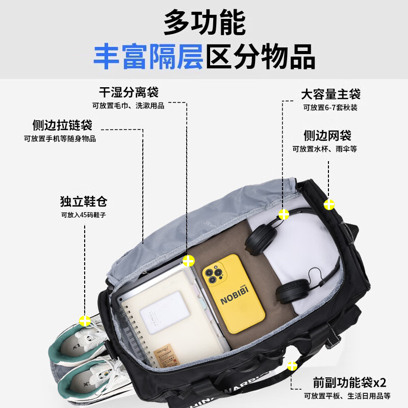 Huili Travel Bag Large Capacity Fitness Bag Unisex Backpack for Travel Luggage Storage Business Trip Handheld Lightweight Shoulder Bag