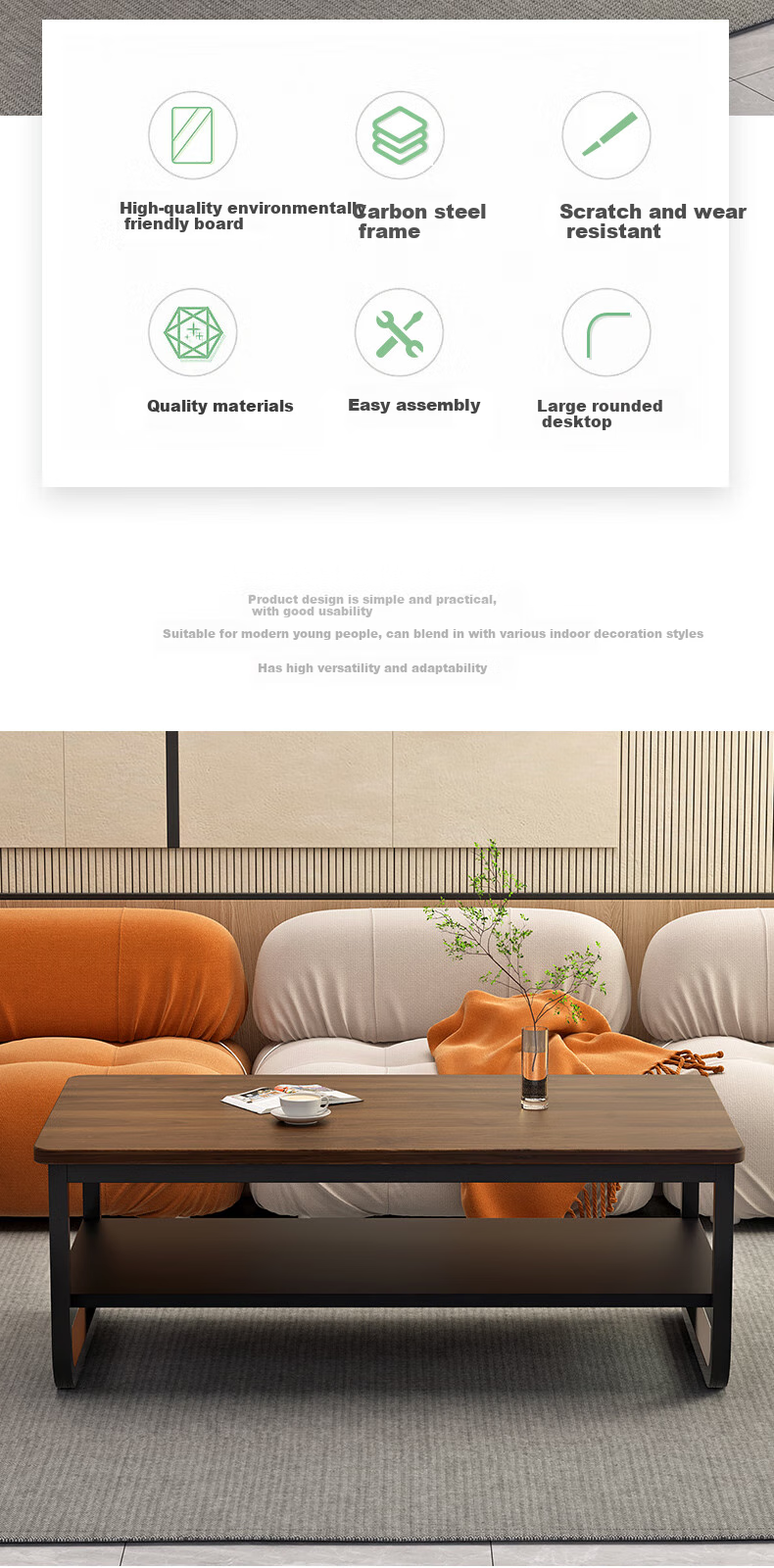 Fanshe Coffee Table for Small Apartments, Modern Minimalist Living Room Coffee Table, Office Tea Table, Simple Wooden Sofa Side Table 2