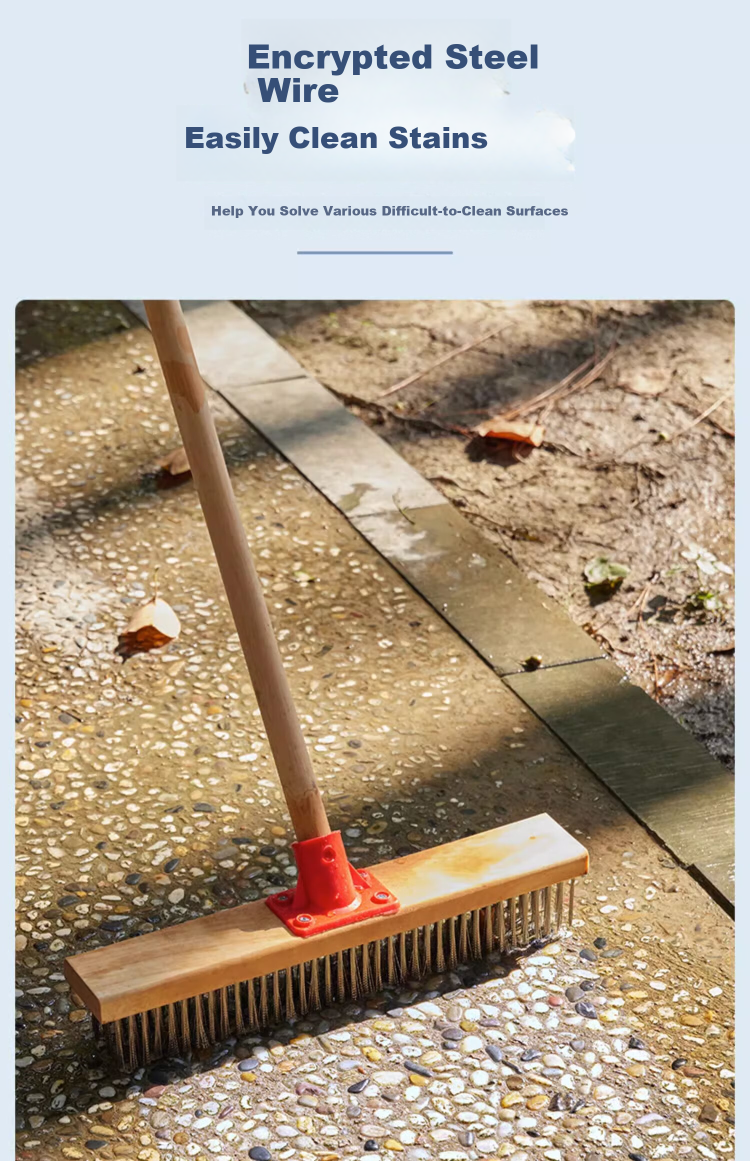 Xijie 304 Stainless Steel Wire Floor Brush Outdoor Garden Moss Long Handle Hard Bristle Cleaning Brush Large Size 9