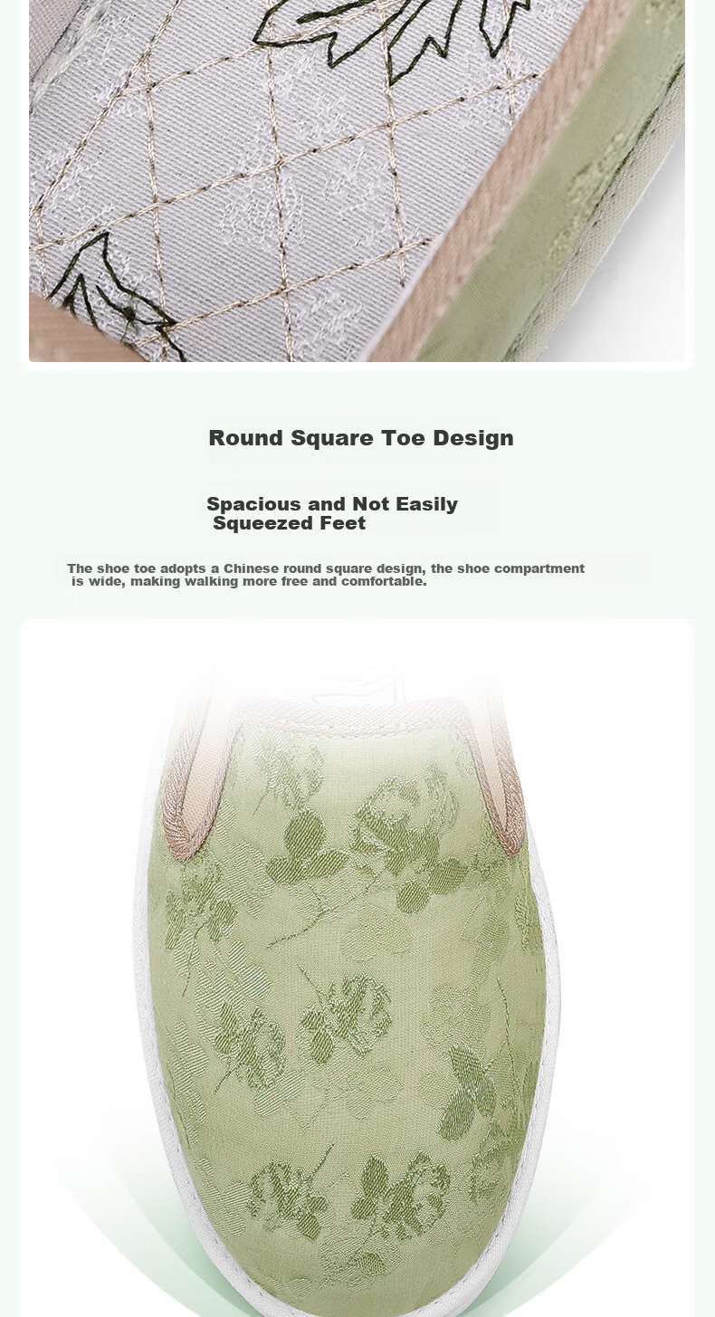 BUS HEYUAN Chinese Style Mugwort Layered Sole Jacquard Slip-On Old Beijing Cloth Shoes for Women 410-2021 Green 38 9