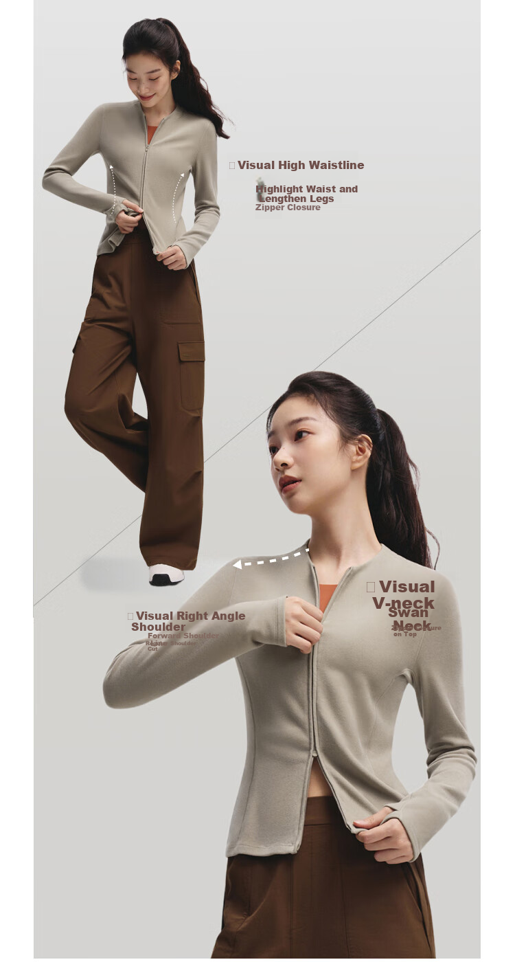 Beneunder Fleece Double Zipper Top for Women, Slim Fit, Elastic Long Sleeve, Skin-Friendly Inner Layer Base Shirt PM007 14