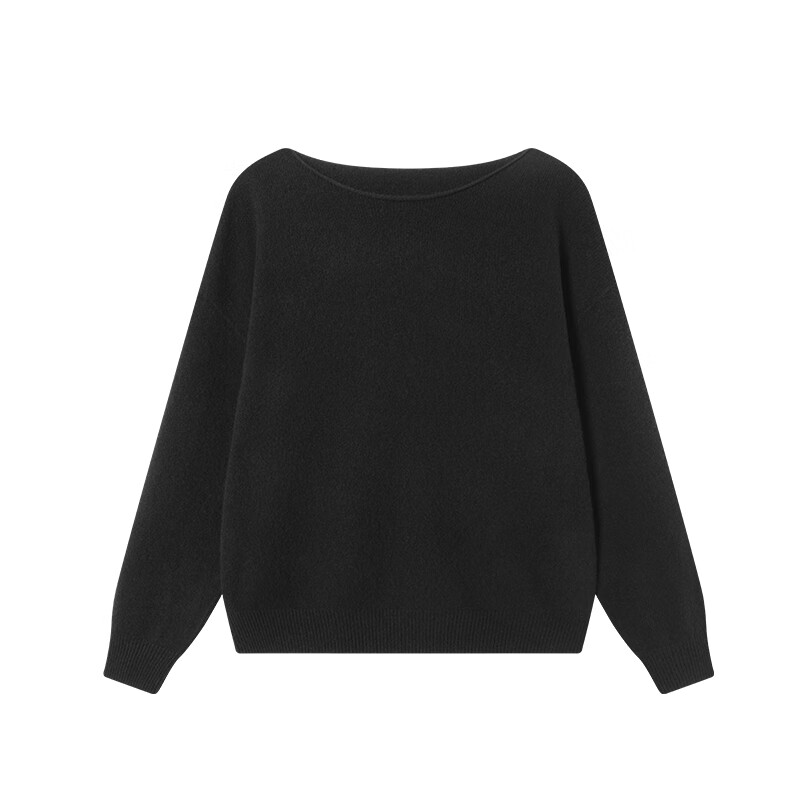 JD Jingzao Women's Wool Sweater Knitwear Off-Shoulder Cashmere Pullover Black XS Autumn Winter 2025 New