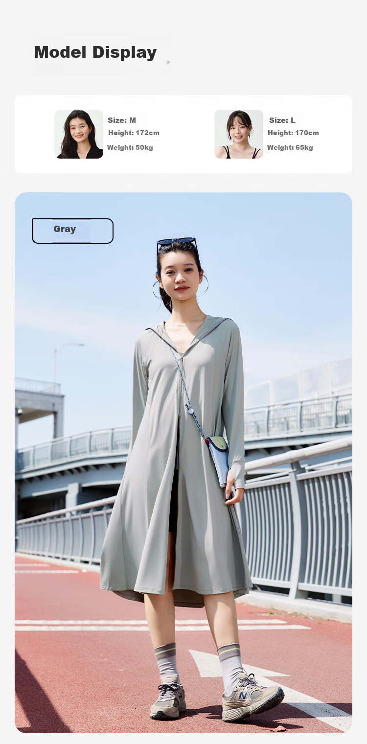 JD Original Long Sun Protection Clothing for Women, Breathable Ice Silk Cool-Feeling UV Protection Jacket Full Body Sun Protection Garment, Black, XS 17