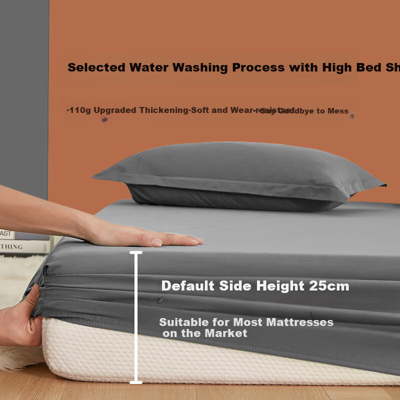 YALU & FREEDOM Thickened Brushed Fitted Sheet, Bed Cover, Mattress Protector, Full Coverage Mattress Cover, 1.5x2 Meters, Light Gray