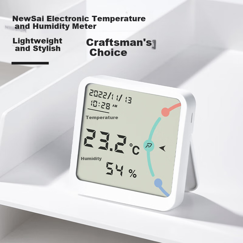 Deli Niusai Series Electronic Thermometer And Hygrometer with Wide Screen Display And Time Function, Metal Back Patch Included, Blue NS873