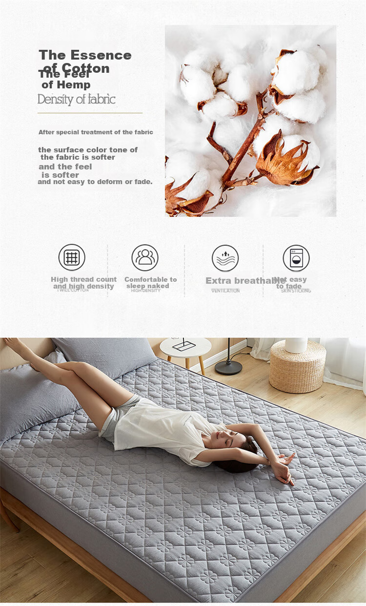 Wuyinliangpin Class A Pure Cotton Quilted Fitted Sheet, Single Piece Cotton Mattress Protector Cover, All-Inclusive Dustproof Cover, 150x200cm 6
