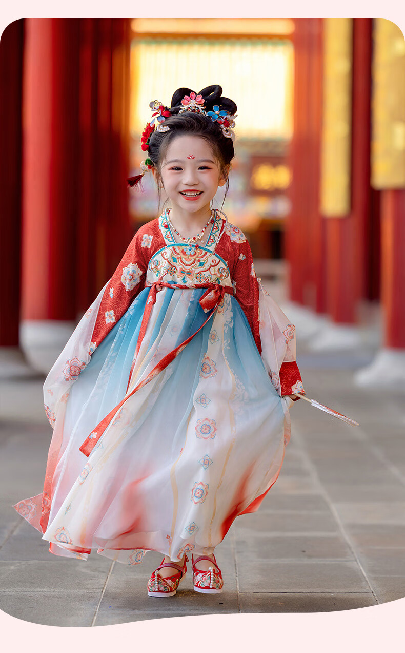Menghu Yaoguang Hanfu Girls' Traditional Chinese Style Spring and Autumn New Children's Ruqun Dress Red 120cm 9