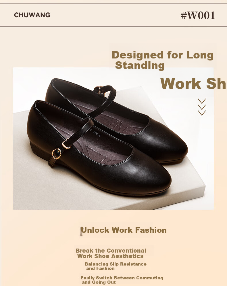 Chuwang Women's Flat Chef Shoes, Waitress Standing Work Shoes, Non-Slip Soft-Soled Kitchen Shoes, 2005 Black, Size 40 4