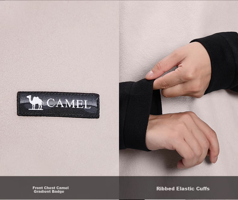 CAMEL Outdoor Fleece Jacket for Men, Inner Layer Autumn And Winter Long-Sleeve T-Shirt, 220g Lightweight Heat-Retaining, A14CA6K788, Phantom Black, L 21