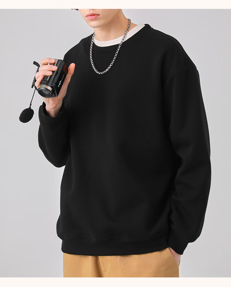 Jeanswest Men's Autumn Winter Fleece-Lined Thickened Lamb Wool Hoodie Casual Loose Fit Men's Sweatshirt 9