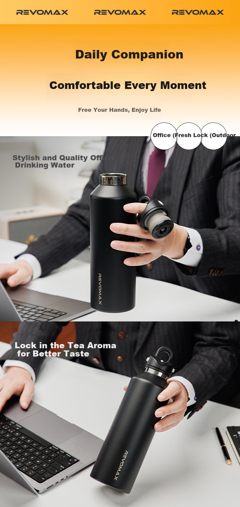 REVOMAX Insulated Mug, Large Capacity 950ml, 316 Stainless Steel, Long-Lasting Heat And Cold Retention, Dual-Purpose - Starry Black 3