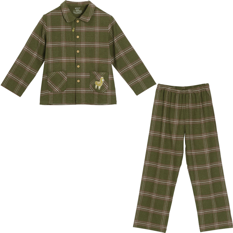 Hodohome Boys' Plaid Cotton Pajamas Brushed Fabric Long Sleeve Cardigan Set 503 Size 110