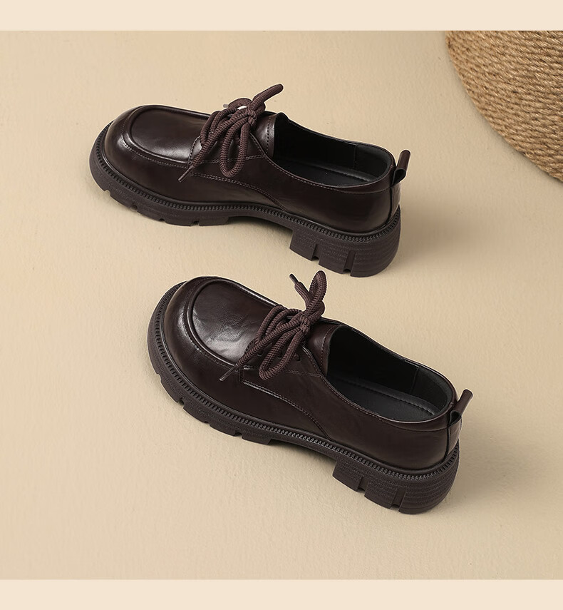 MULINSEN Women's Summer Versatile Block Heel Loafers Comfortable Commuter British Style Leather Shoes Brown Size 36 20