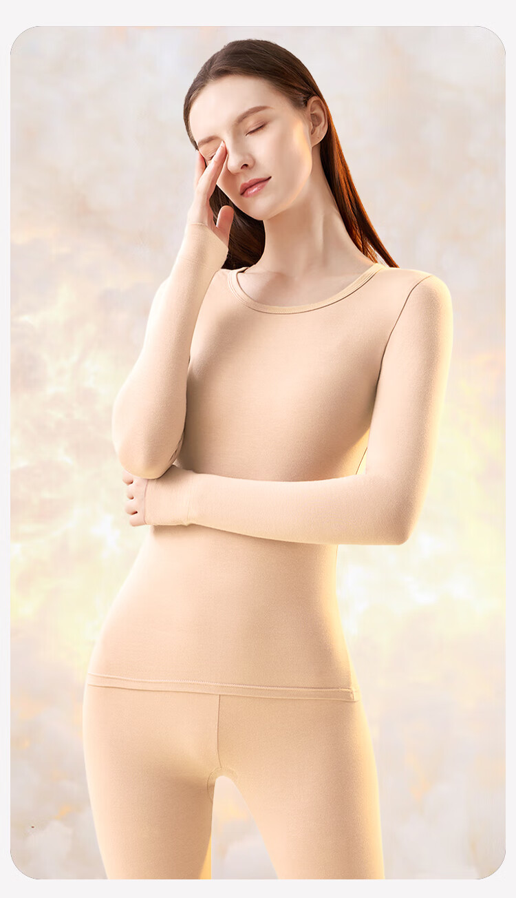 Urban Beauty [100% Cotton] Women's Thermal Underwear Pure Cotton Autumn Top and Bottom Antibacterial Crew Neck Lightweight Base Layer Set 13