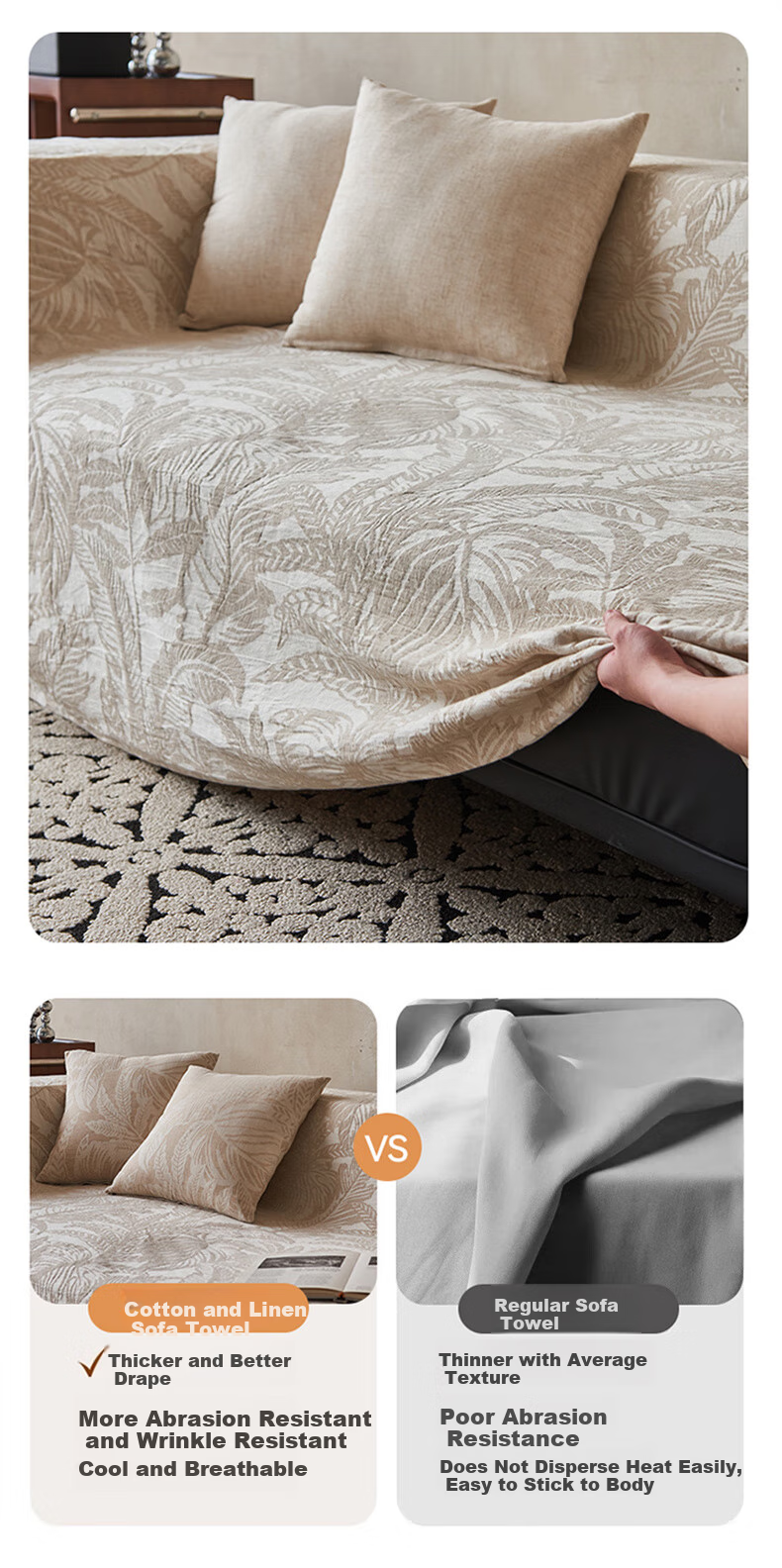 Wuyinliangpin Class A Maternity Cotton Linen Sofa Cover, Linen Sofa Slipcover, All-Inclusive Non-Slip Throw, Lily of The Valley Song, 180*380cm 12