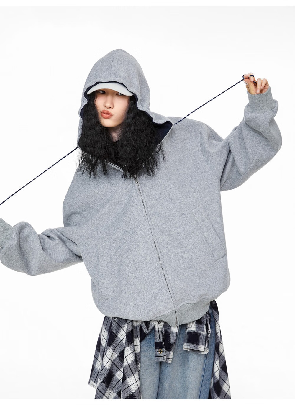 ICH MODE Women's Hoodie American Vintage Loose Fit Zip-up Sweatshirt Spring Autumn New Light Heather Gray L 29