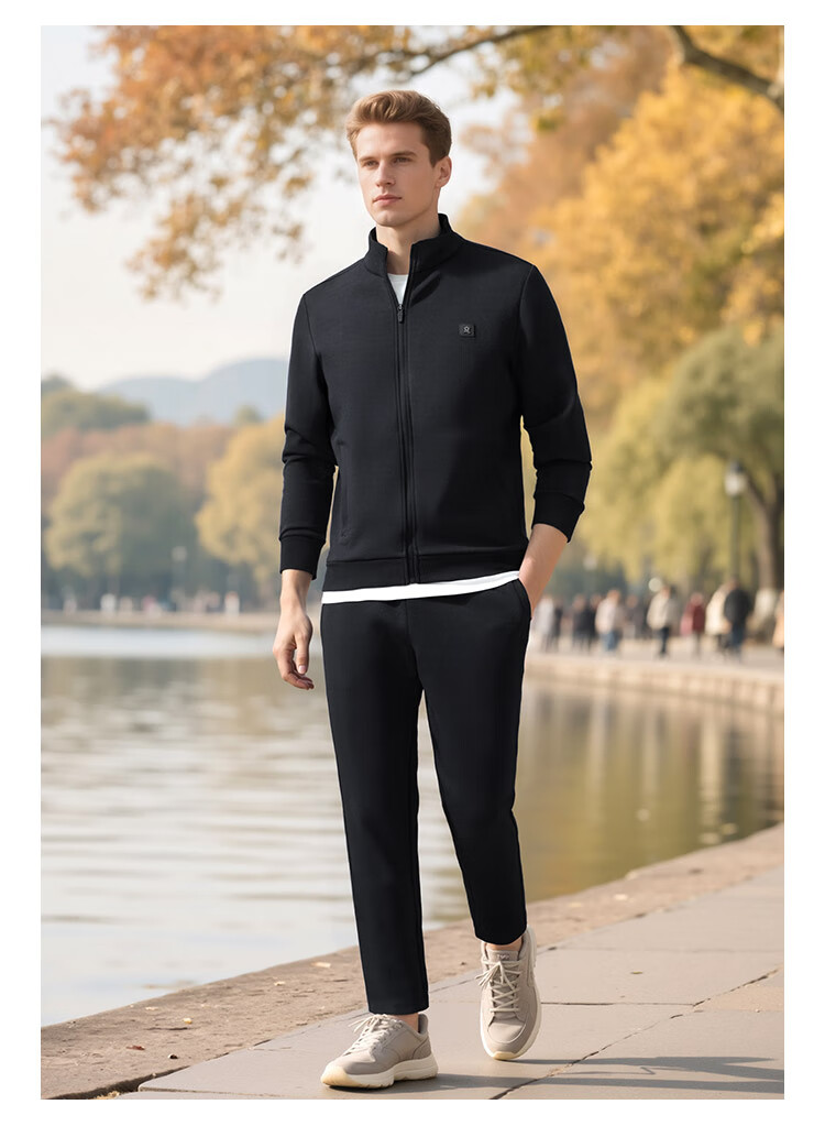 MONTAGUT Men's Spring and Autumn Casual Sports Set Fashion Stand Collar Zip-up Sweatshirt and Sweatpants Two-Piece Set Medium Gray 2XL 10