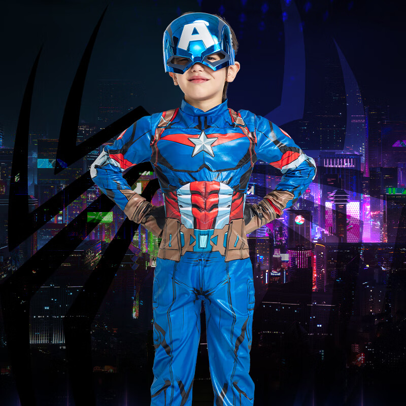 Disney Captain America Boys' Cosplay Jumpsuit Set with Mask Christmas Kids Gift 130 CM