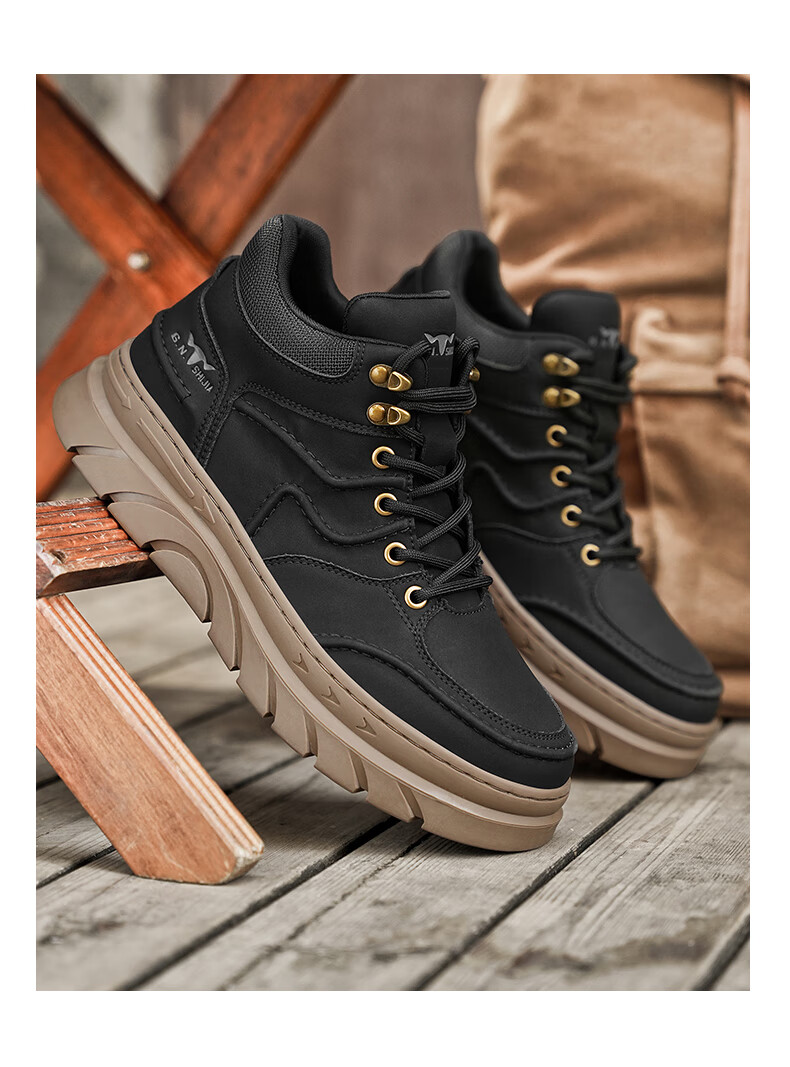 Bull Family Martin Boots Men Autumn Winter New High-top Durable Work Boots Thick Sole Height Increasing Yellow Boots Men's Versatile Biker Shoes 13