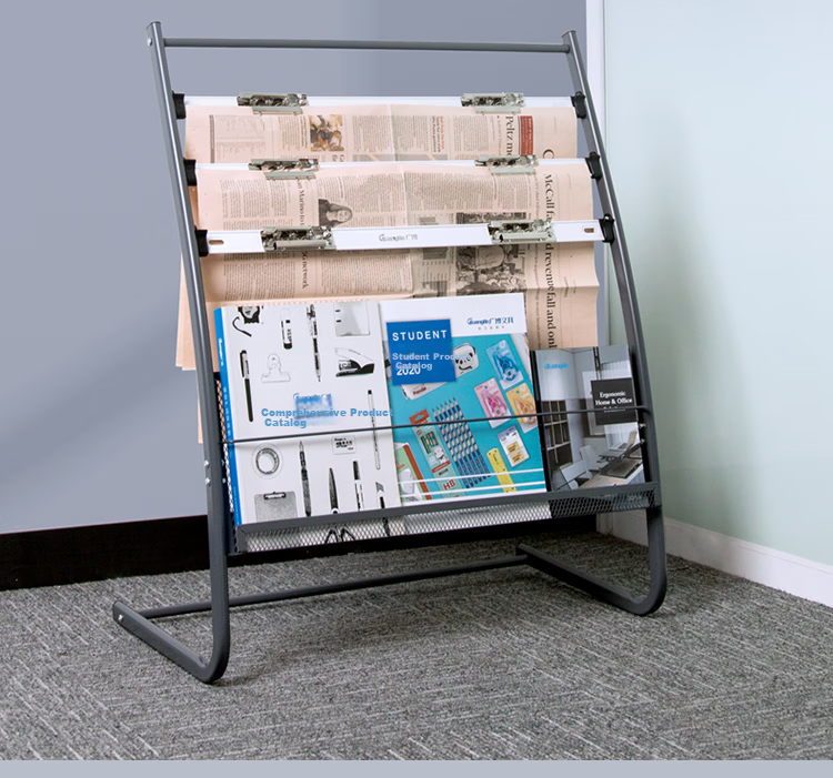 GuangBo Single-Grid Metal Magazine Rack, Brochure Display Stand, Floor-Standing Information Rack, Office Storage Shelf, Height 0.78 Meters, S42003 5