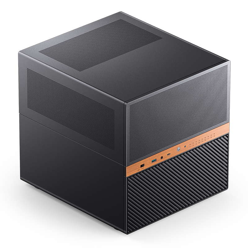 JONSBO N6 Black NAS Case (MATX Motherboard / Dual Power Supply Slots / Walnut Panel / 240mm Radiator Support / 9 HDD Bays / 120mm x2 Fans)