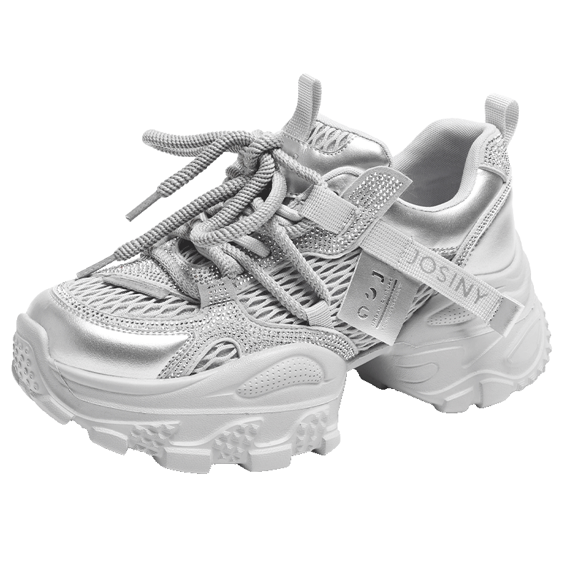 Zhuoshini Women's Thick Sole Dad Sneakers 2025 New Autumn Slimming Sports Casual Shoes Height Increasing Silver Size 39