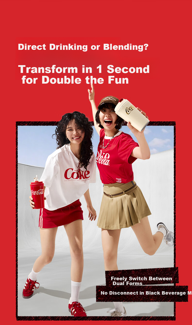 Coca-Cola Juicer Cup, Small Portable Blender with Ice Crusher, Dual-Lid Juicing Machine, USB Rechargeable Juicer AH-60GZ01JR Red 2