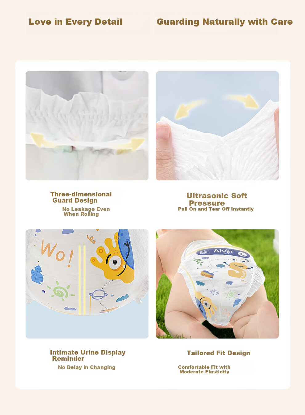 Aiweier Alvin [No Carbamide] Little Monster Ultra-Thin Instant-Absorbing Bare-Feel Pull-Up Diapers XXL Size 34 Pieces 4
