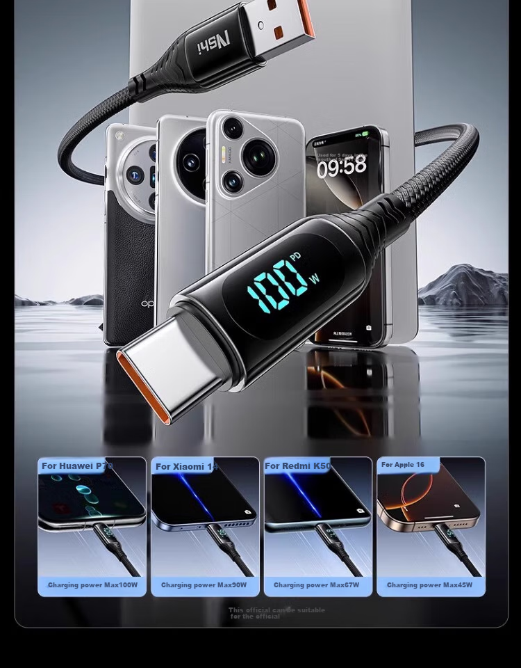 Nengshi Type-C Data Cable, 60W Charging Cord, Digital Display Fast Charging, Suitable for Huawei Mate70/50/P60, Honor, Xiaomi 15 Ultra Tablet, USB Car Charger Cable, 1.5 Meters 11