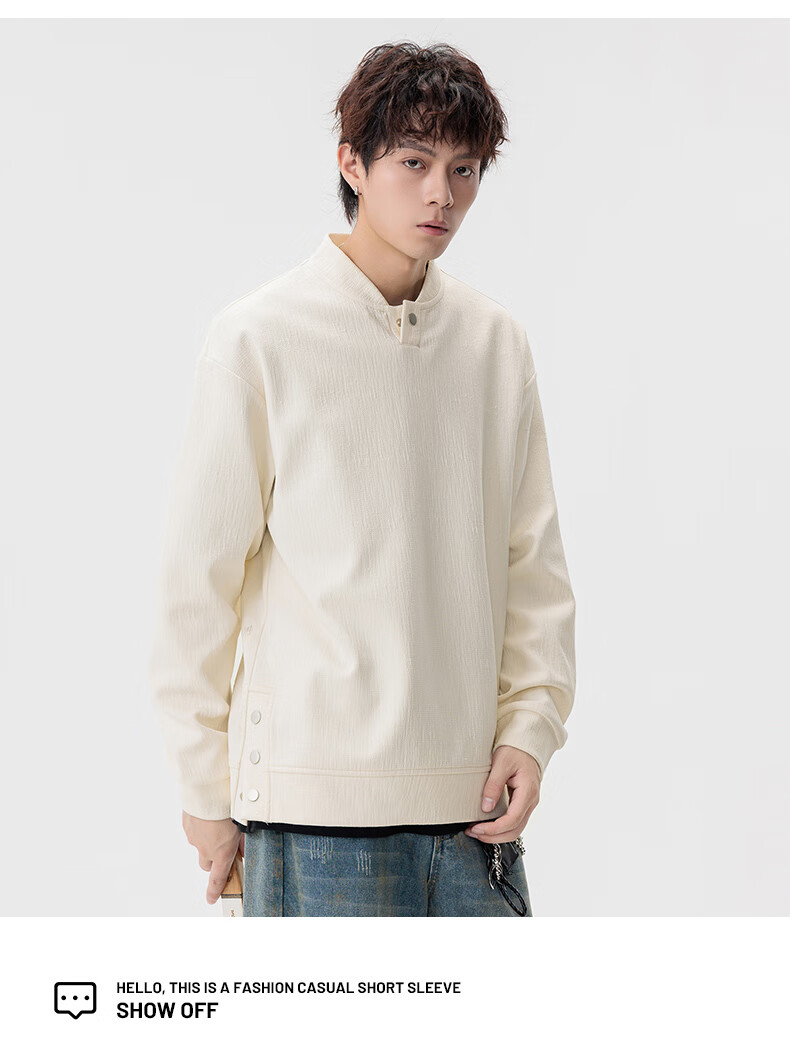 MMOPTOP Japanese Style Vintage Henry Collar Sweatshirt Autumn Winter Men's Warm Casual Sweatshirt MWY28 Coffee XL 2
