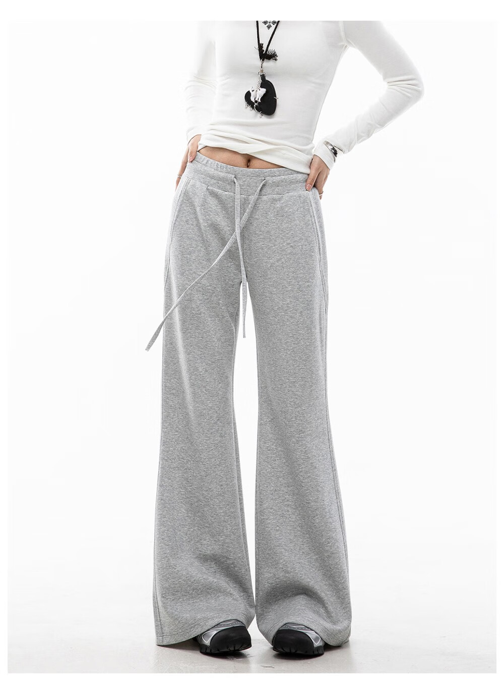 ICH MODE American Style Slight Flare Khaki Pants Women Autumn Winter Slim Wide Leg Casual Sports Sweatpants Heather Gray XL 10