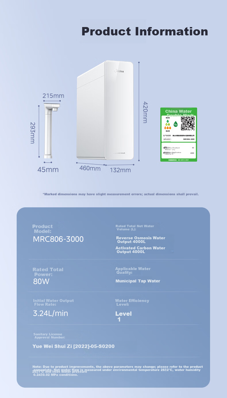 Midea Water Purifier White Moonlight 1000G PRO Under-Sink Kitchen Use 5-Year Long-Lasting RO Reverse Osmosis Anti-Scaling Agent Touch Control Dual Outlet Direct Drinking Water Purifier Upgrade Model 14