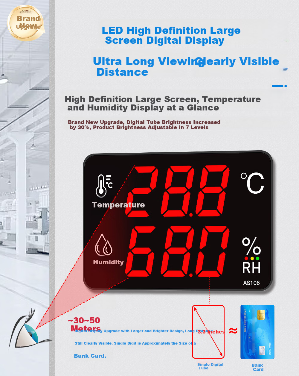 Xingzhilian Industrial-Grade Temperature And Humidity Meter with High-Precision Large Screen, Warehouse Workshop Factory Room Probe Alarm Display AS106A 4