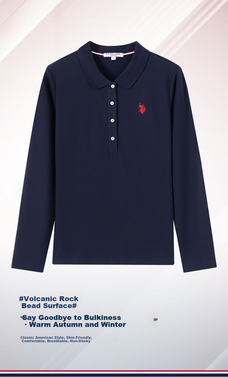U.S. POLO ASSN. Women's Polo Shirt, Autumn And Winter Business Casual Long-Sleeve T-Shirt, Ladies' Turndown Collar, Warm Fleece Brushed Warm Top 1